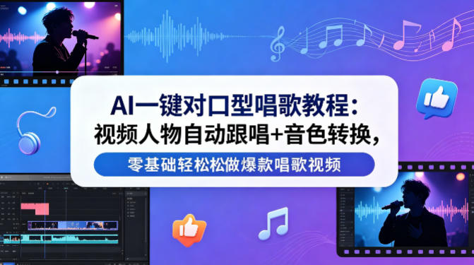 AI一键对口型唱歌教程:视频人物自动跟唱+音色转换,零基础轻松做爆款唱歌视频网赚库-项目库-轻创网-中创网-福缘网-冒泡网-资源之家-魔方项目库网赚库