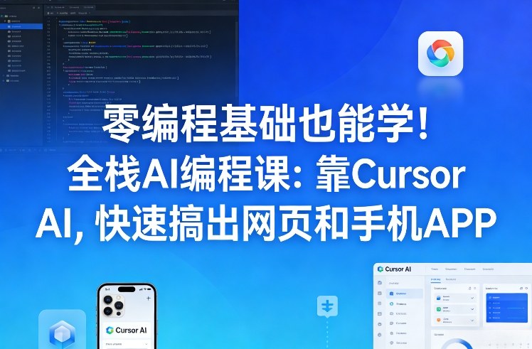 零编程基础也能学！全栈AI编程课：靠Cursor AI，快速搞出网页和手机APP网赚库-项目库-轻创网-中创网-福缘网-冒泡网-资源之家-魔方项目库网赚库
