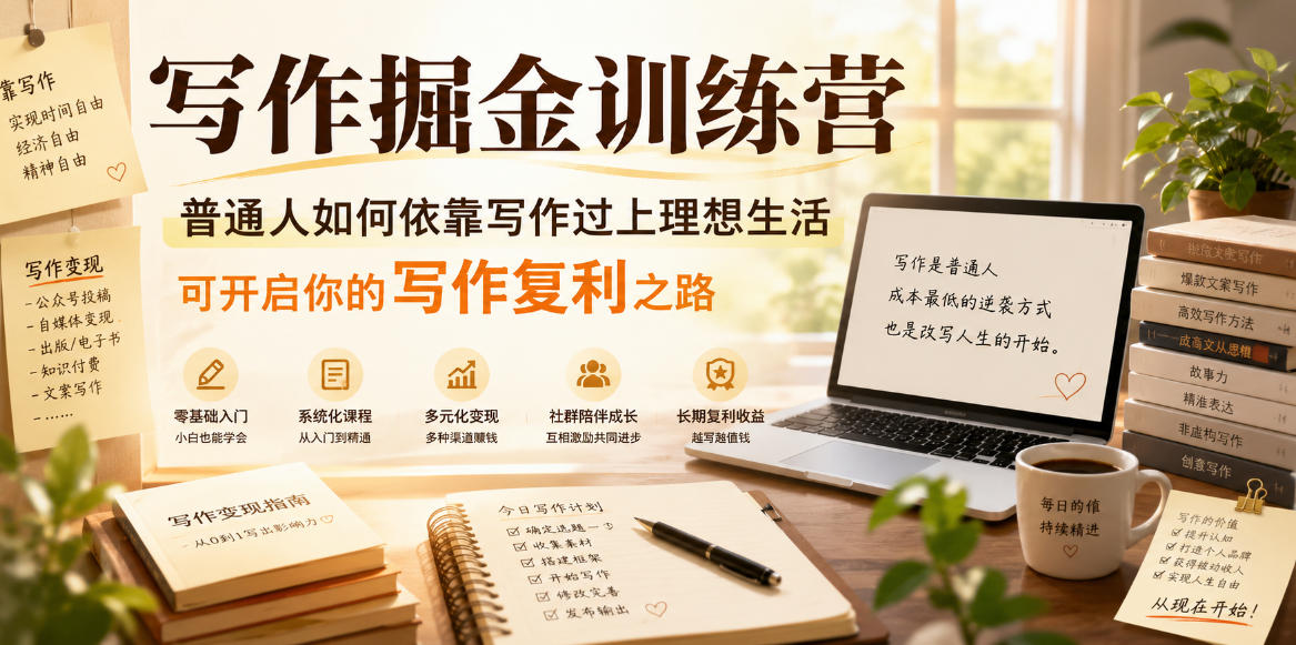 写作掘金训练营，普通人如何依靠写作过上理想生活，可开启你的写作复利之路(更新6月)网赚库-项目库-轻创网-中创网-福缘网-冒泡网-资源之家-魔方项目库网赚库