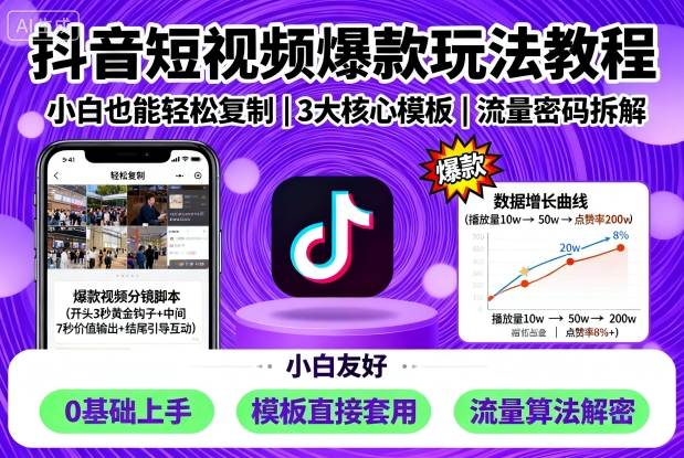 抖音短视频爆款玩法教程，小白也能轻松复制网赚库-项目库-轻创网-中创网-福缘网-冒泡网-资源之家-魔方项目库网赚库