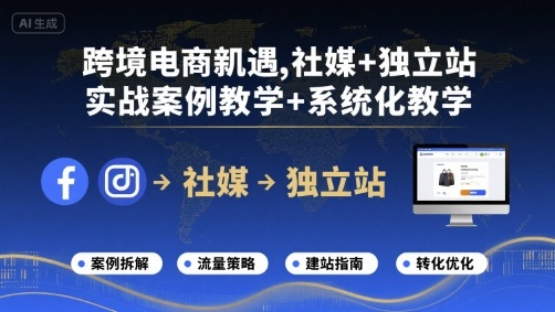 跨境电商新机遇，社媒+独立站，实战案例教学+系统化教学网赚库-项目库-轻创网-中创网-福缘网-冒泡网-资源之家-魔方项目库网赚库