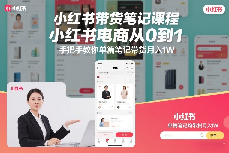 小红书带货笔记课程，小红书电商从0到1，手把手教你单篇笔记带货月入1W网赚库-项目库-轻创网-中创网-福缘网-冒泡网-资源之家-魔方项目库网赚库