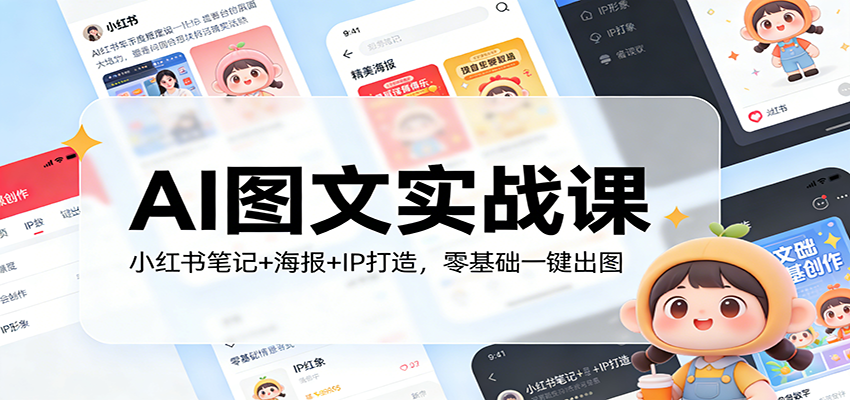 AI图文实战课：小红书笔记+海报+IP打造，零基础一键出图网赚库-项目库-轻创网-中创网-福缘网-冒泡网-资源之家-魔方项目库网赚库