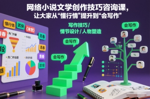 网络小说文学创作技巧咨询课，让大家从“懂行情”提升到”会写作”的高度网赚库-项目库-轻创网-中创网-福缘网-冒泡网-资源之家-魔方项目库网赚库