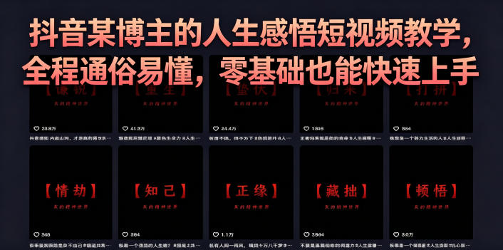 抖音某博主的灰太狼人生感悟短视频教学,全程通俗易懂,零基础也能快速上手网赚库-项目库-轻创网-中创网-福缘网-冒泡网-资源之家-魔方项目库网赚库