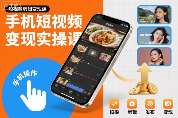 手机短视频变现实操课，短视频剪辑变现课网赚库-项目库-轻创网-中创网-福缘网-冒泡网-资源之家-魔方项目库网赚库