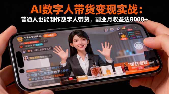 AI数字人带货变现实战：普通人也能制作数字人带货，副业月收益达8000+网赚库-项目库-轻创网-中创网-福缘网-冒泡网-资源之家-魔方项目库网赚库
