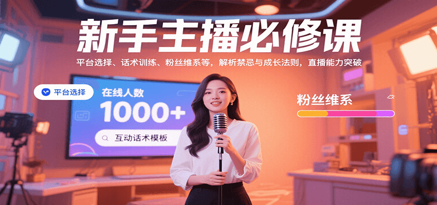新手主播必修课：平台选择、话术训练、粉丝维系等，解析禁忌与成长法则，突破直播能力网赚库-项目库-轻创网-中创网-福缘网-冒泡网-资源之家-魔方项目库网赚库