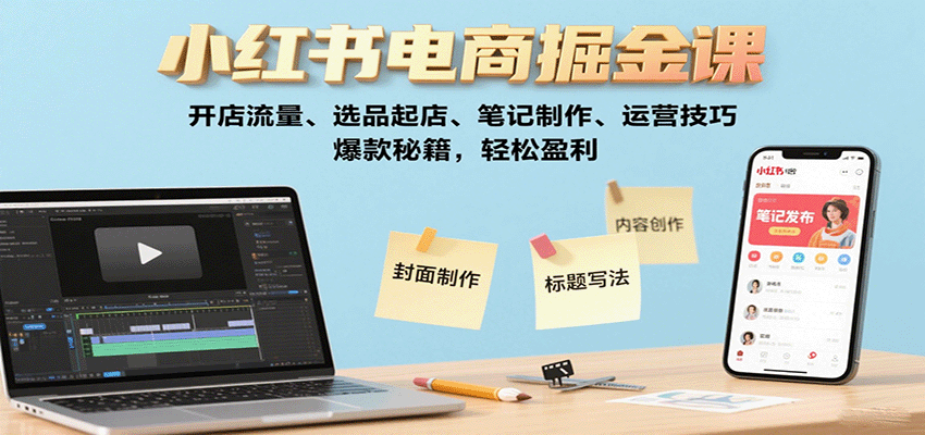 小红书电商掘金课：开店流量、选品起店、笔记制作、运营技巧，爆款秘籍，轻松盈利网赚库-项目库-轻创网-中创网-福缘网-冒泡网-资源之家-魔方项目库网赚库