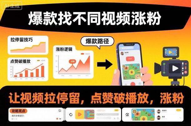 爆款找不同视频涨粉，让视频拉停留，实现点赞，破播放，涨粉网赚库-项目库-轻创网-中创网-福缘网-冒泡网-资源之家-魔方项目库网赚库