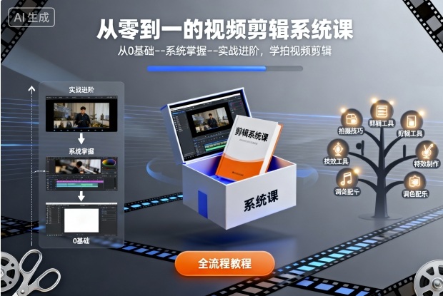 从零到一的视频剪辑系统课，从0基础–系统掌握–实战进阶，学拍视频剪辑网赚库-项目库-轻创网-中创网-福缘网-冒泡网-资源之家-魔方项目库网赚库