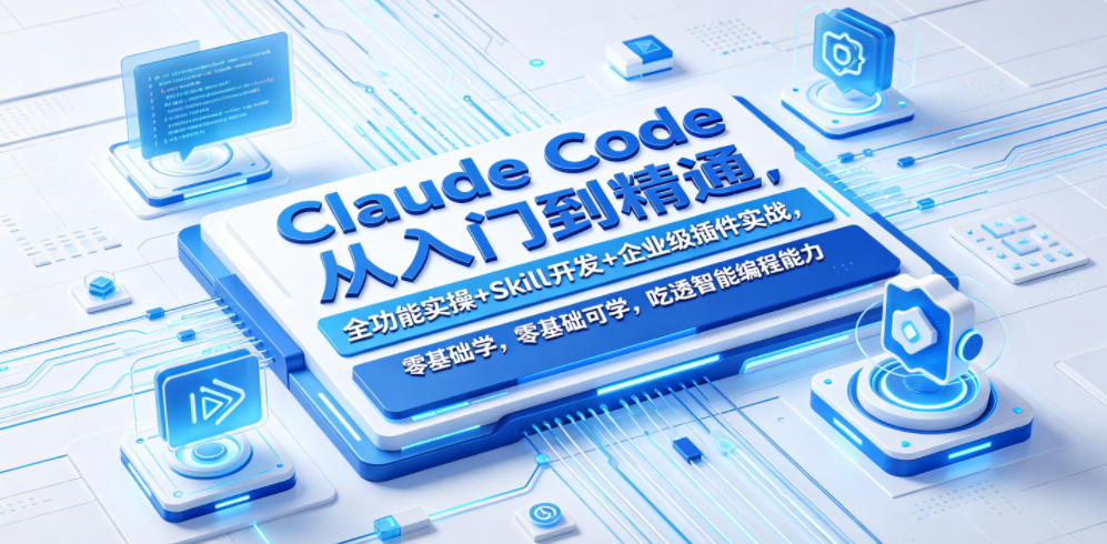 Claude Code从入门到精通,全功能实操+Skill开发+企业级插件实战,零基础可学,吃透智能编程全能力网赚库-项目库-轻创网-中创网-福缘网-冒泡网-资源之家-魔方项目库网赚库