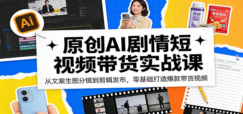 原创AI剧情短视频带货实战课：从文案生图分镜到剪辑发布，零基础打造爆款带货视频网赚库-项目库-轻创网-中创网-福缘网-冒泡网-资源之家-魔方项目库网赚库