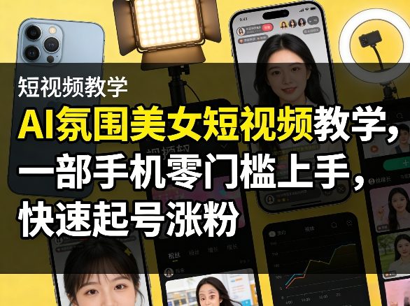 AI氛围美女短视频教学，一部手机零门槛上手，快速起号涨粉网赚库-项目库-轻创网-中创网-福缘网-冒泡网-资源之家-魔方项目库网赚库