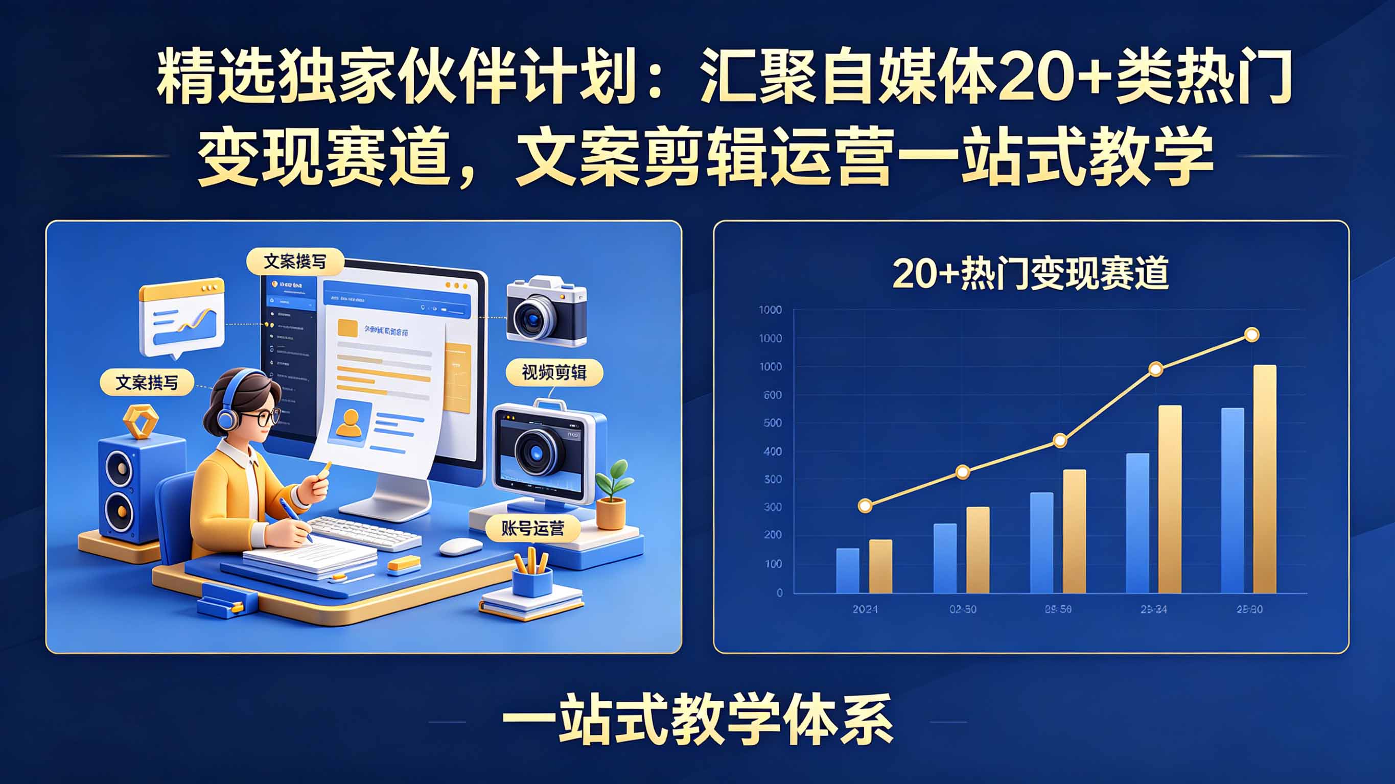 精选独家伙伴计划：汇聚自媒体20+类热门变现赛道，文案剪辑运营一站式教学网赚库-项目库-轻创网-中创网-福缘网-冒泡网-资源之家-魔方项目库网赚库