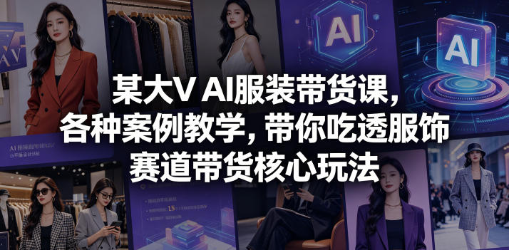某大V AI服装带货课,各种案例教学,带你吃透服饰赛道带货核心玩法网赚库-项目库-轻创网-中创网-福缘网-冒泡网-资源之家-魔方项目库网赚库