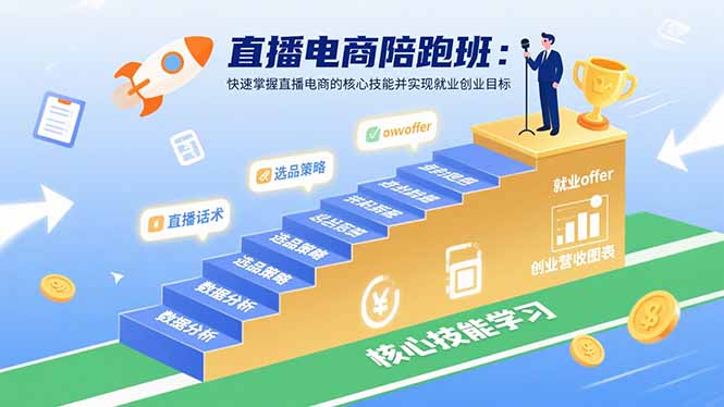 直播电商陪跑班：快速掌握直播电商的核心技能并实现就业/创业目标网赚库-项目库-轻创网-中创网-福缘网-冒泡网-资源之家-魔方项目库网赚库