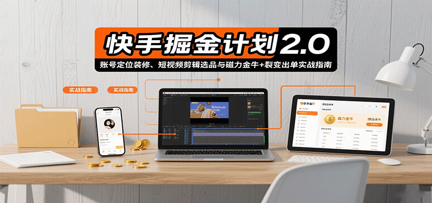 快手掘金计划2.0，账号定位装修、短视频剪辑选品与磁力金牛+裂变出单实战指南网赚库-项目库-轻创网-中创网-福缘网-冒泡网-资源之家-魔方项目库网赚库