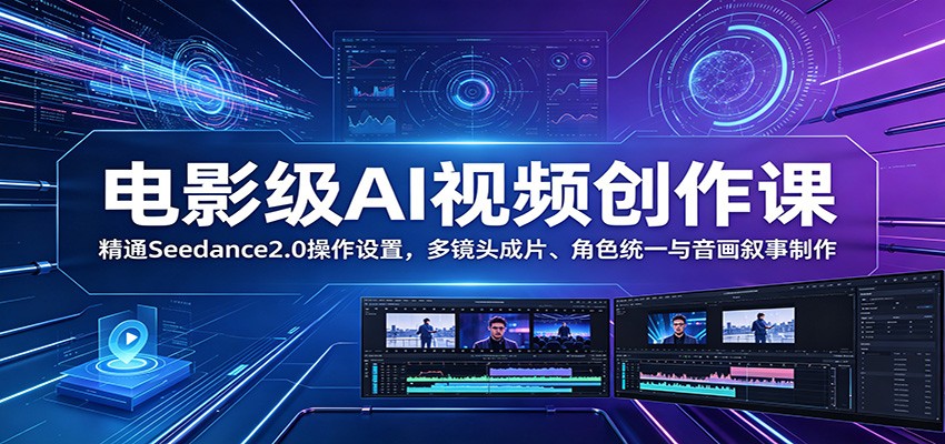 电影级AI视频创作课:精通Seedance2.0操作设置,多镜头成片、角色统一与音画叙事制作网赚库-项目库-轻创网-中创网-福缘网-冒泡网-资源之家-魔方项目库网赚库