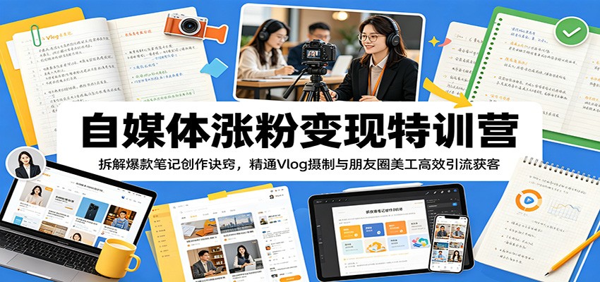 自媒体涨粉变现特训营:拆解爆款笔记创作诀窍,精通Vlog摄制与朋友圈美工高效引流获客网赚库-项目库-轻创网-中创网-福缘网-冒泡网-资源之家-魔方项目库网赚库