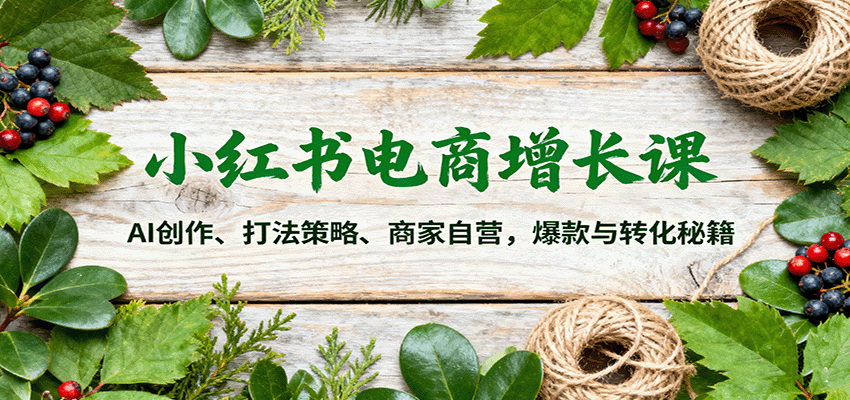 小红书电商增长课：AI创作、打法策略、商家自营，爆款与转化秘籍网赚库-项目库-轻创网-中创网-福缘网-冒泡网-资源之家-魔方项目库网赚库