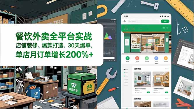 餐饮外卖全平台实战,店铺装修、爆款打造、30天爆单,手把手教学,单店月订单增长200%+网赚库-项目库-轻创网-中创网-福缘网-冒泡网-资源之家-魔方项目库网赚库