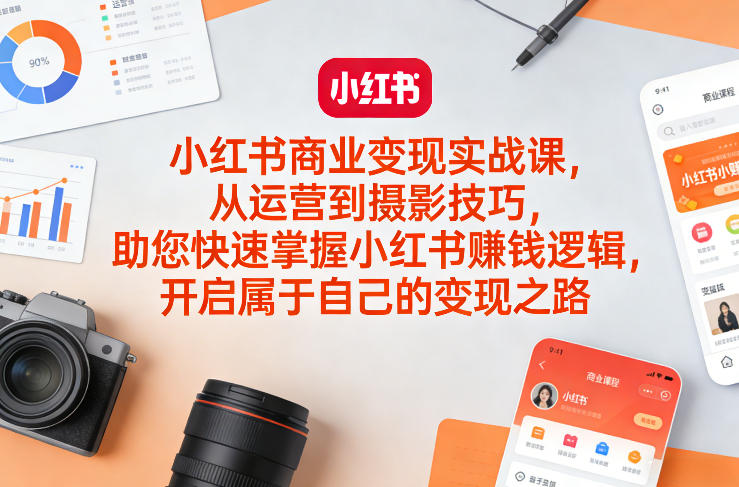 小红书商业变现实战课，从运营到摄影技巧，助您快速掌握小红书賺钱逻辑，开启属于自己的变现之路网赚库-项目库-轻创网-中创网-福缘网-冒泡网-资源之家-魔方项目库网赚库