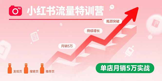 小红书流量特训营：突破流量瓶颈，实现店铺持续增长，单店月销5万实战网赚库-项目库-轻创网-中创网-福缘网-冒泡网-资源之家-魔方项目库网赚库