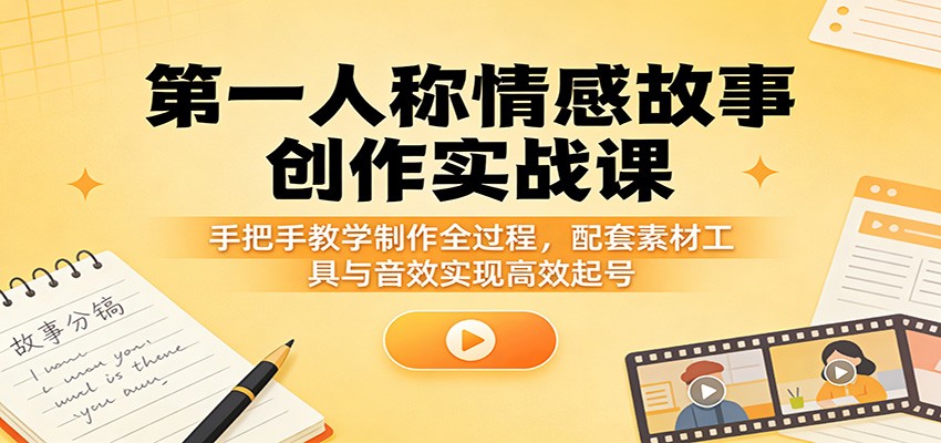 第一人称情感故事创作实战课:手把手教学制作全过程,配套素材工具与音效实现高效起号网赚库-项目库-轻创网-中创网-福缘网-冒泡网-资源之家-魔方项目库网赚库