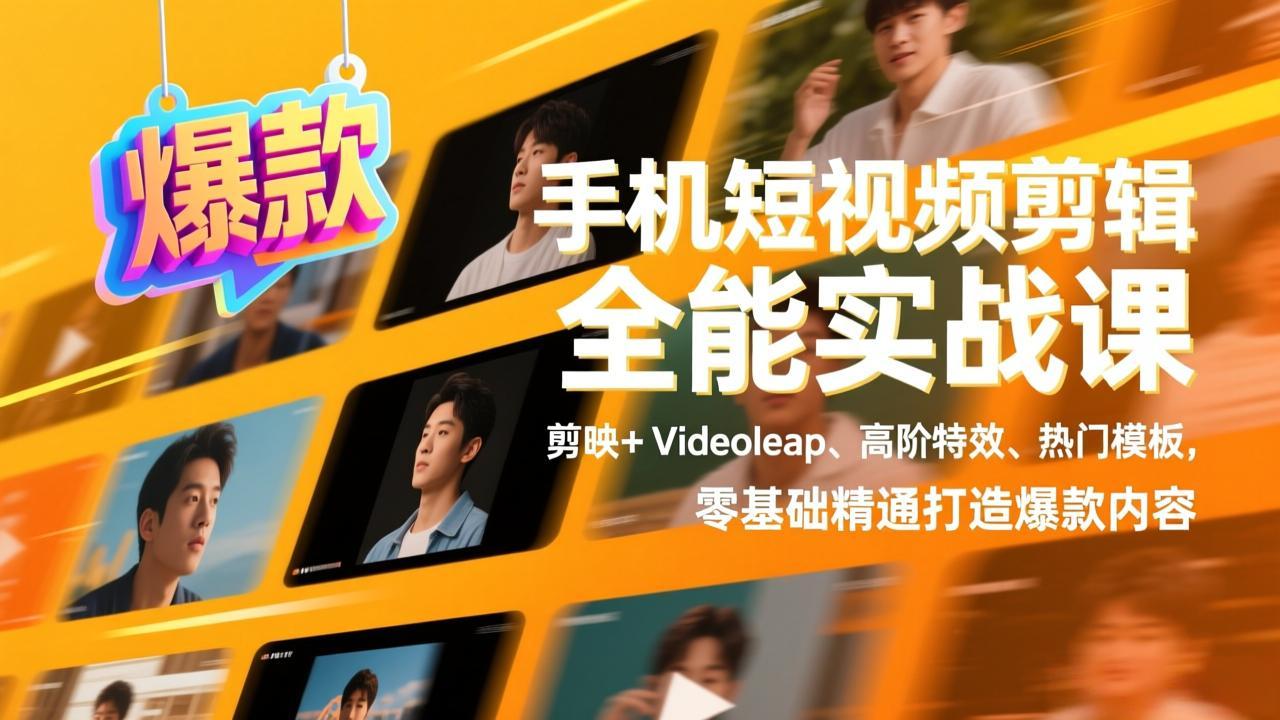 手机短视频剪辑全能实战课，剪映+Videoleap、高阶特效、热门模板，零基础精通打造爆款内容网赚库-项目库-轻创网-中创网-福缘网-冒泡网-资源之家-魔方项目库网赚库