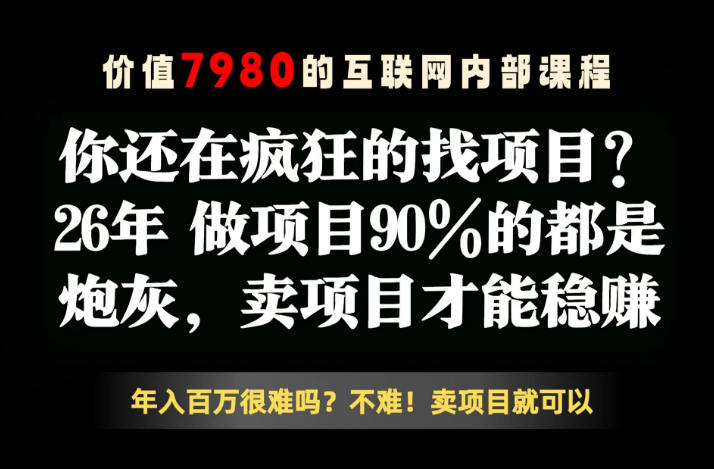 26年请不要疯狂的找项目了,卖项目远比你想象的暴利,你也可以月入10W+【揭秘】网赚库-项目库-轻创网-中创网-福缘网-冒泡网-资源之家-魔方项目库网赚库
