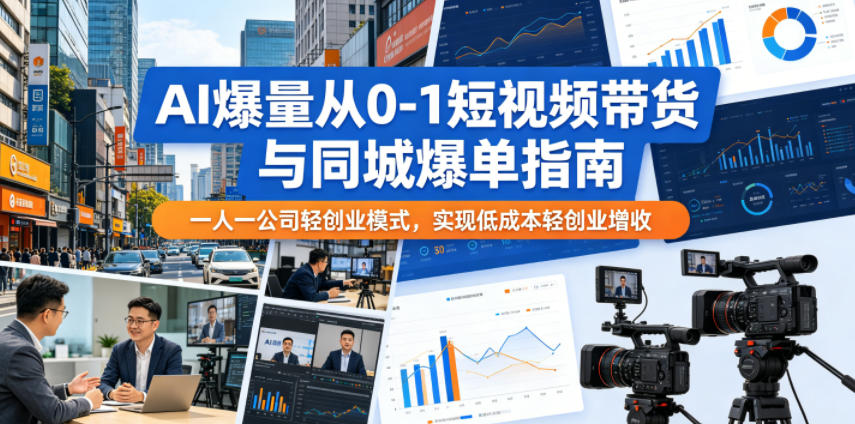 AI爆量从0-1短视频带货与同城爆单指南,一人一公司轻创业模式,实现低成本轻创业增收网赚库-项目库-轻创网-中创网-福缘网-冒泡网-资源之家-魔方项目库网赚库