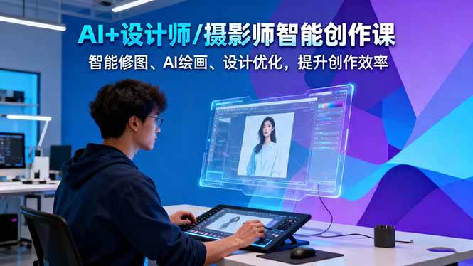 AI+设计师/摄影师智能创作课：智能修图、AI绘画、设计优化，提升创作效率网赚库-项目库-轻创网-中创网-福缘网-冒泡网-资源之家-魔方项目库网赚库