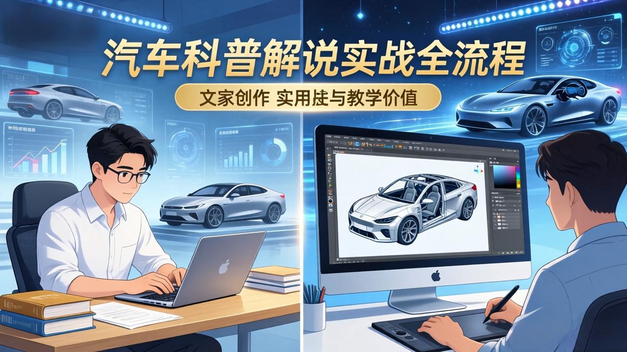 抖音汽车科普解说实战：文案+动画+画面处理+去水印全流程，打造专业汽车科普视频网赚库-项目库-轻创网-中创网-福缘网-冒泡网-资源之家-魔方项目库网赚库