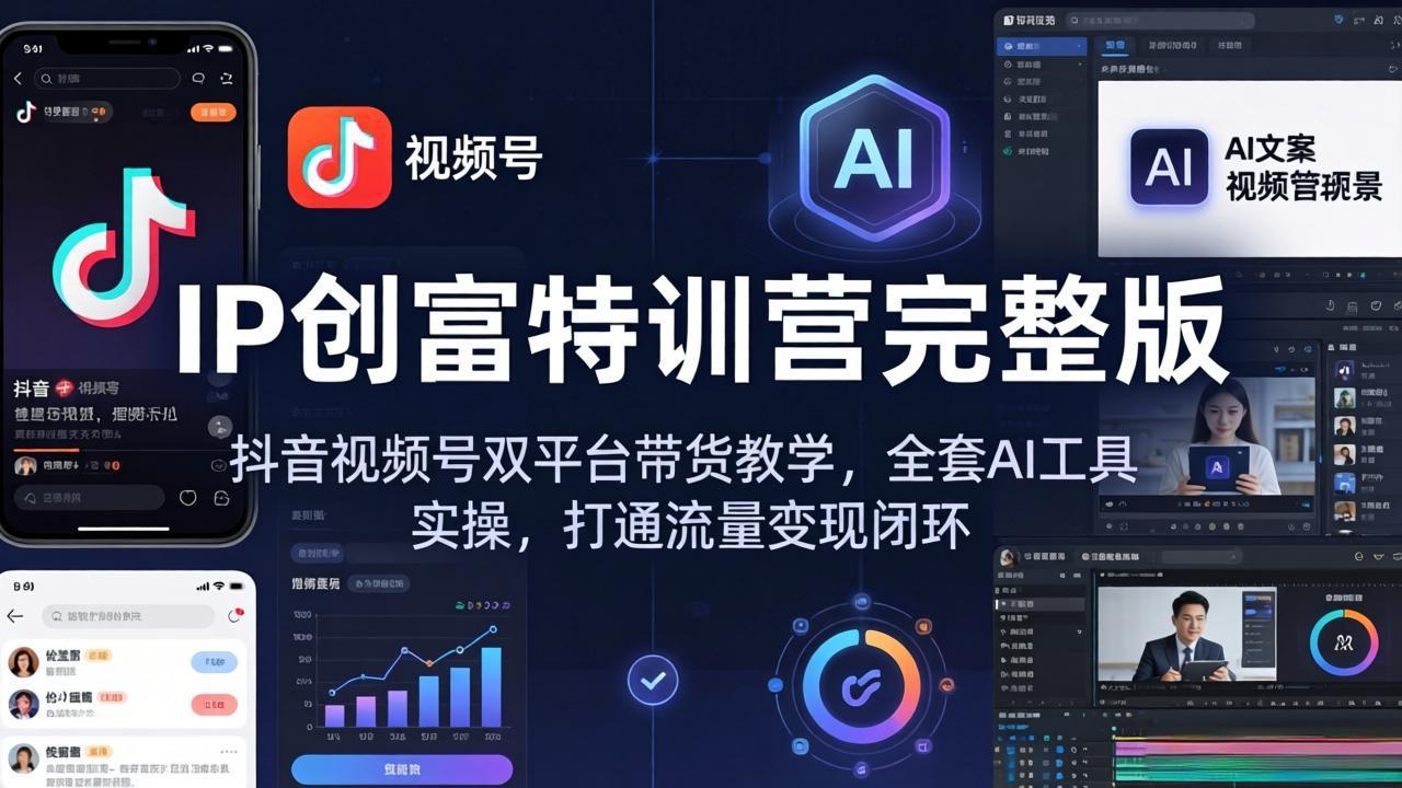 IP创富特训营完整版:抖音视频号双平台带货教学,全套AI工具实操,打通流量变现闭环网赚库-项目库-轻创网-中创网-福缘网-冒泡网-资源之家-魔方项目库网赚库