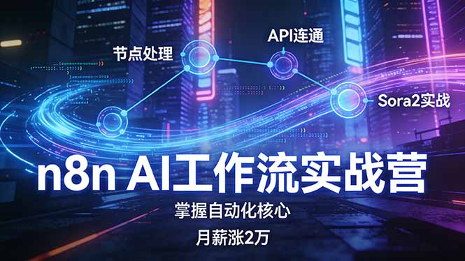 n8n AI工作流实战营，节点处理+API连通+Sora2实战，掌握自动化核心月薪涨2万网赚库-项目库-轻创网-中创网-福缘网-冒泡网-资源之家-魔方项目库网赚库