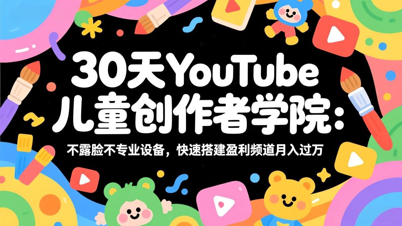 30天YouTube儿童创作者学院：不露脸不专业设备，快速搭建盈利频道月入过万网赚库-项目库-轻创网-中创网-福缘网-冒泡网-资源之家-魔方项目库网赚库