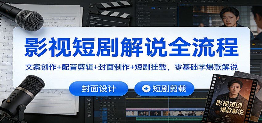影视短剧解说全流程：文案创作+配音剪辑+封面制作+短剧挂载，零基础学爆款解说网赚库-项目库-轻创网-中创网-福缘网-冒泡网-资源之家-魔方项目库网赚库