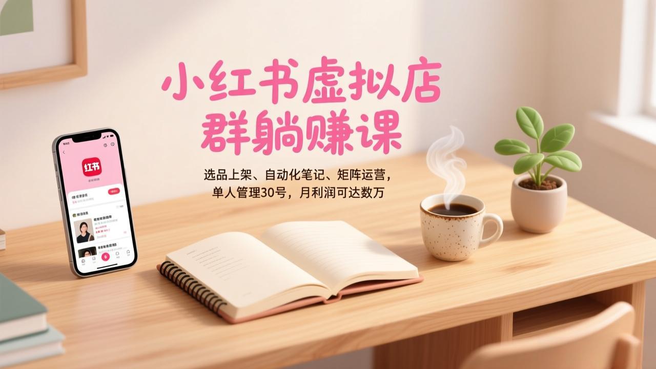 小红书虚拟店群躺赚课,选品上架、自动化笔记、矩阵运营,单人管理30号,月利润可达数万网赚库-项目库-轻创网-中创网-福缘网-冒泡网-资源之家-魔方项目库网赚库
