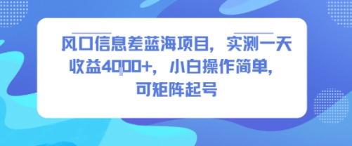 风口信息差蓝海项目，实测一天收益4k+，小白操作简单，可矩阵起号网赚库-项目库-轻创网-中创网-福缘网-冒泡网-资源之家-魔方项目库网赚库