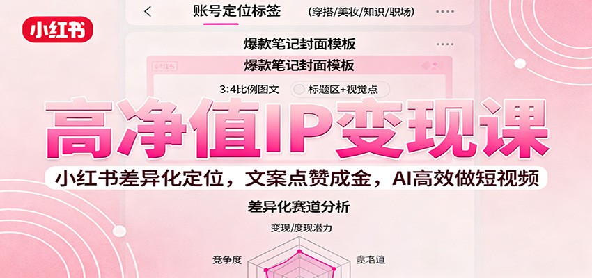 高净值IP变现课：小红书差异化定位，文案点赞成金， AI高效做短视频网赚库-项目库-轻创网-中创网-福缘网-冒泡网-资源之家-魔方项目库网赚库