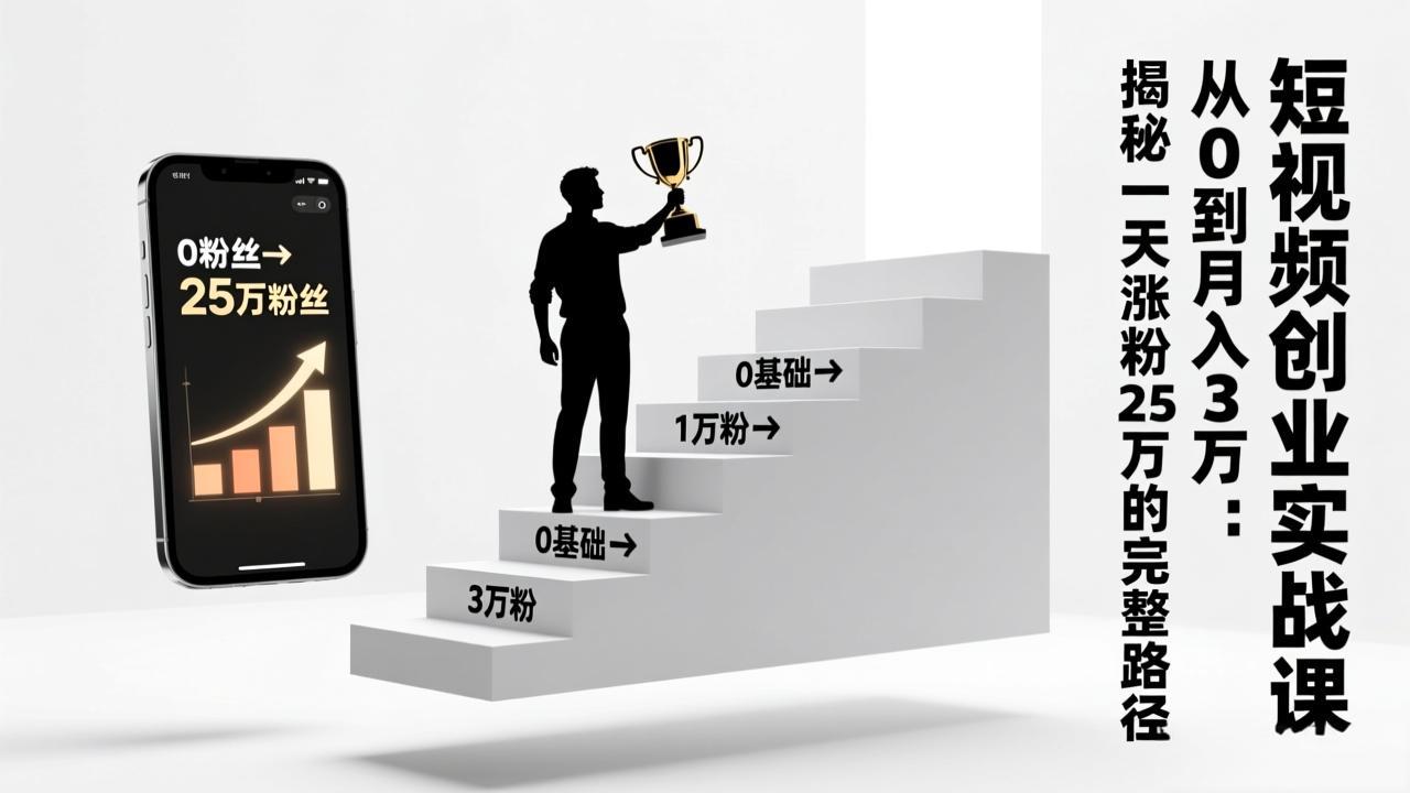 短视频创业实战课：从0到月入3万：揭秘一天涨粉25万的完整路径网赚库-项目库-轻创网-中创网-福缘网-冒泡网-资源之家-魔方项目库网赚库