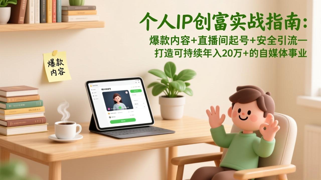 个人IP创富实战指南：爆款内容+直播间起号+安全引流，打造可持续年入20万+的自媒体事业网赚库-项目库-轻创网-中创网-福缘网-冒泡网-资源之家-魔方项目库网赚库