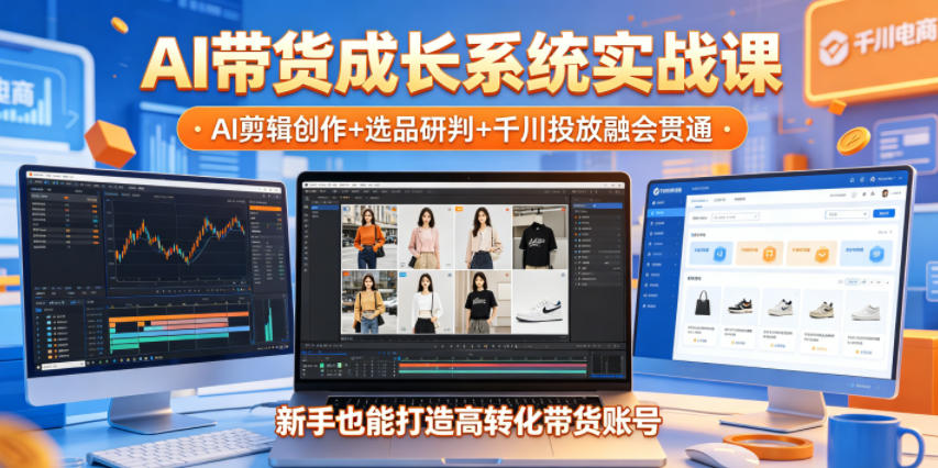 AI带货成长系统实战课,AI剪辑创作+选品研判+千川投放融会贯通,新手也能打造高转化带货账号(更新2026年)网赚库-项目库-轻创网-中创网-福缘网-冒泡网-资源之家-魔方项目库网赚库