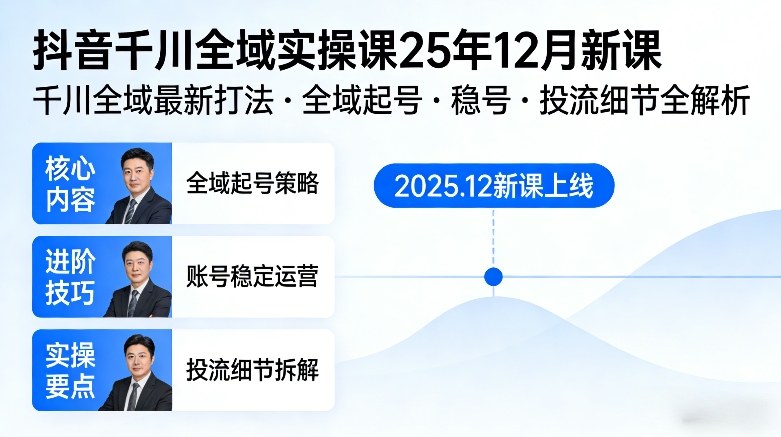 抖音千川全域全域实操课25年12月新课，千川全域最新打法，全域起号，稳号，投流细节全部都有网赚库-项目库-轻创网-中创网-福缘网-冒泡网-资源之家-魔方项目库网赚库