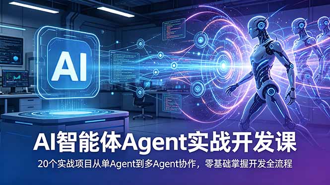 AI智能体Agent实战开发课：20个实战项目从单Agent到多Agent协作，零基础掌握开发全流程网赚库-项目库-轻创网-中创网-福缘网-冒泡网-资源之家-魔方项目库网赚库