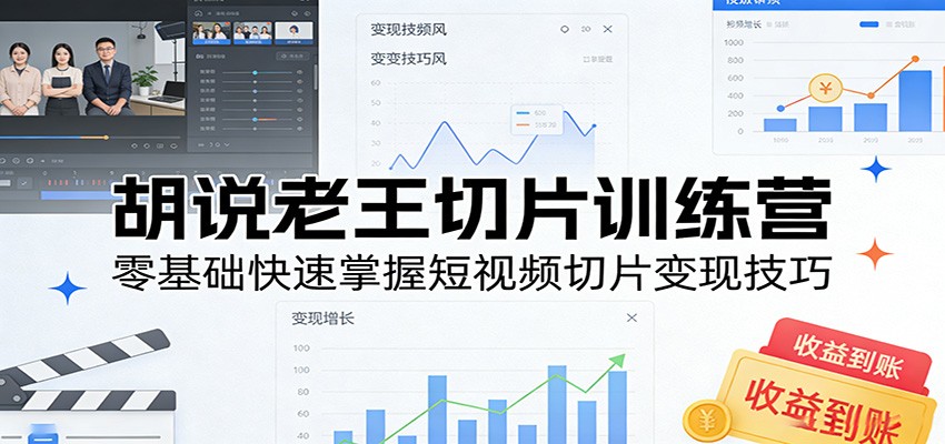 胡说老王切片训练营，零基础快速掌握短视频切片变现技巧网赚库-项目库-轻创网-中创网-福缘网-冒泡网-资源之家-魔方项目库网赚库