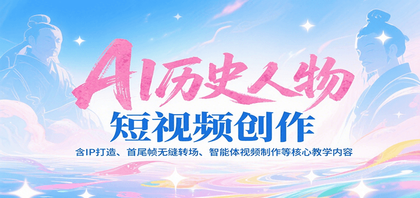 AI历史人物短视频创作，含IP打造、首尾帧无缝转场、智能体视频制作等核心教学内容网赚库-项目库-轻创网-中创网-福缘网-冒泡网-资源之家-魔方项目库网赚库