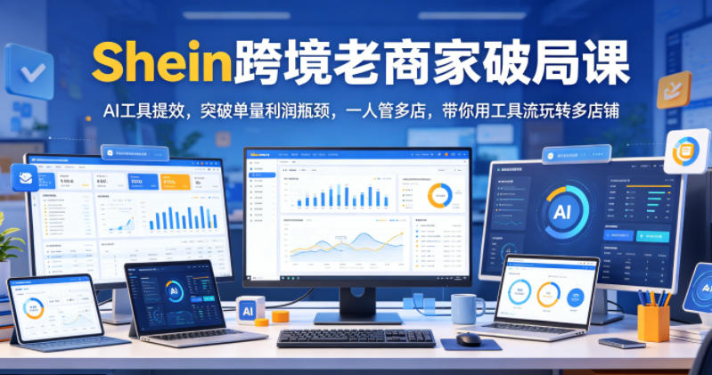 Shein跨境老商家破局课,AI工具提效,突破单量利润瓶颈,一人管多店,带你用工具流玩转多店铺网赚库-项目库-轻创网-中创网-福缘网-冒泡网-资源之家-魔方项目库网赚库