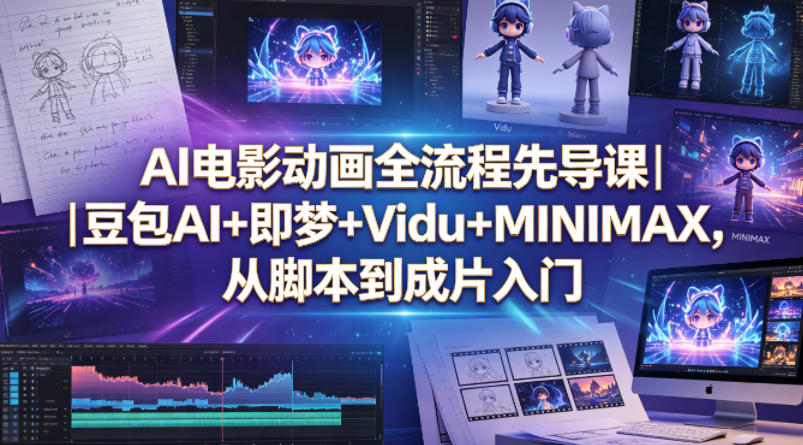 AI电影动画全流程先导课|豆包AI+即梦+Vidu+MINIMAX,从脚本到成片入门网赚库-项目库-轻创网-中创网-福缘网-冒泡网-资源之家-魔方项目库网赚库